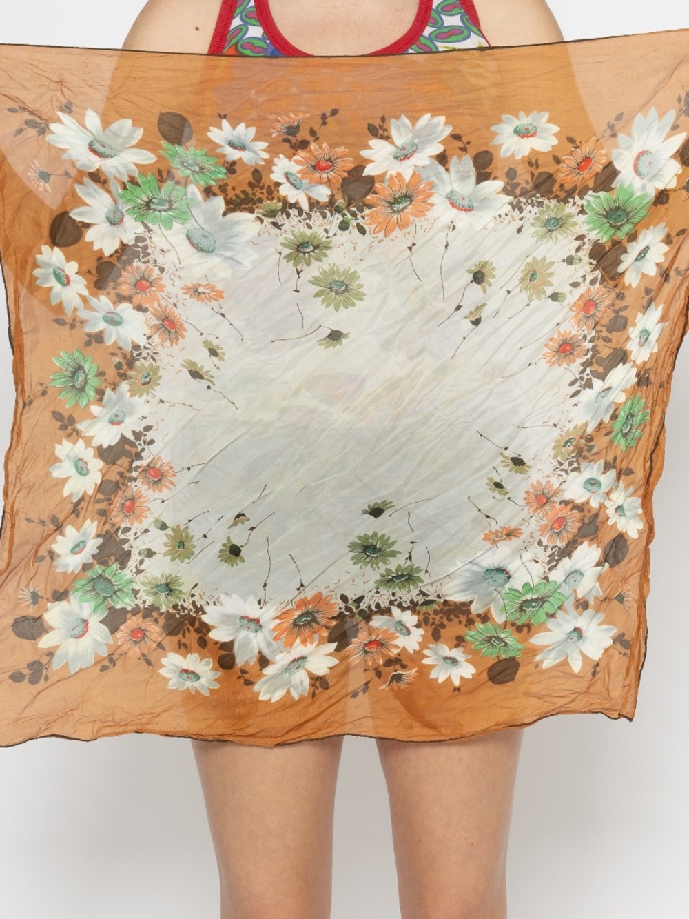 Vintage brown flower print scarf square multicolor flower print